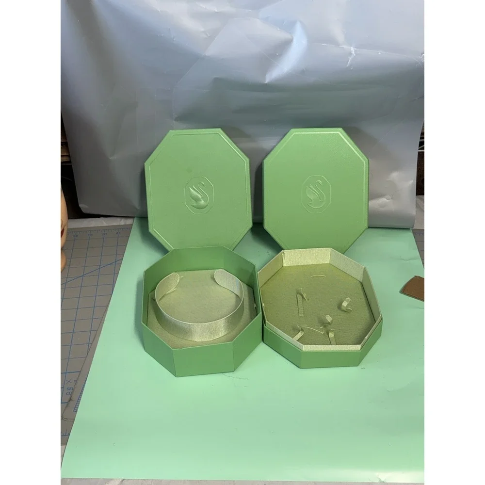 2x Swarovski Octagon Jewelry Box Green Swan Logo‎ Holder Case Storage Organizer